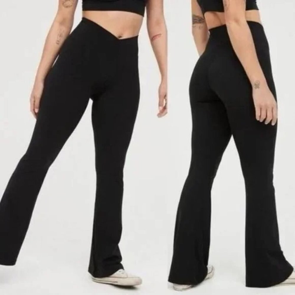 SOLD OFFLINE By Aerie Real Me High Waisted Crossover Flare Legging, Medium Short - Picture 4 of 13